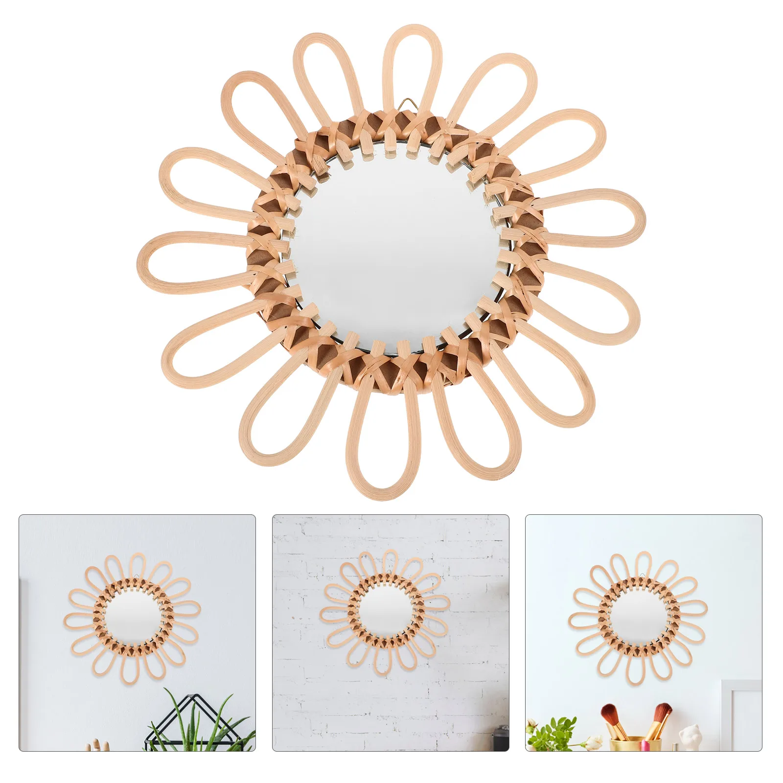

Handwoven Nordic Style Decorative Woven Wood Strip Glass Mirror For Living Room Bedroom Hallway Home Decor Vanity Wall Mount