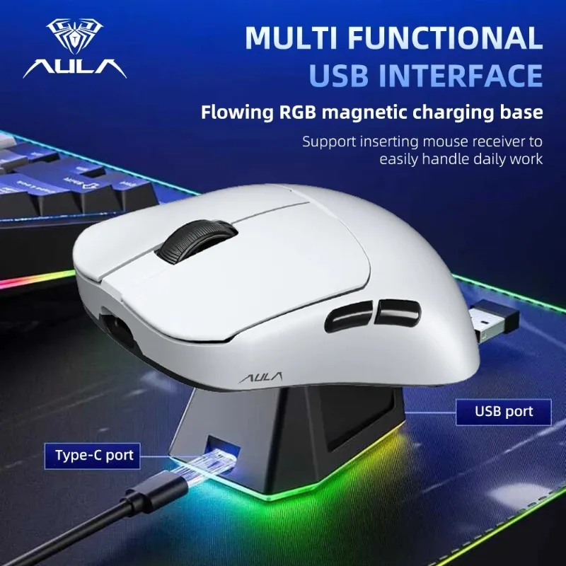 AULA SC580 Pro Gaming Mouse With Charging Base Adjustable 10000 DPI PAW3311 Sensor Wireless Laptop Accessories Bluetooth Mouse image 2