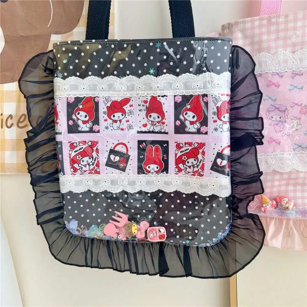 Sanrio My Melody Shoulder Storage Bag Kawaii Cartoon Large Capacity Cosmetic Bag Cute Lace Girly Heart Handmade Quicksand Bag image 3