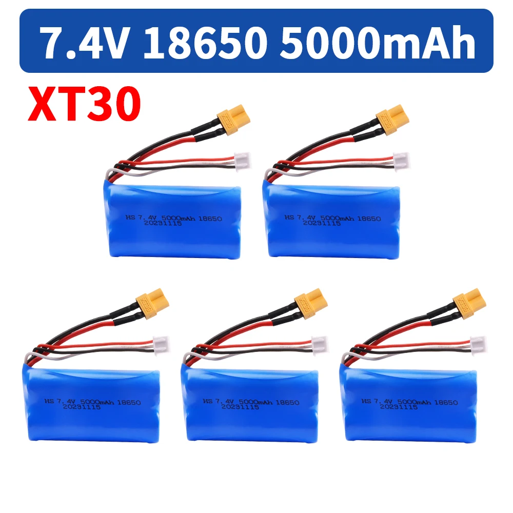 HUINA 580 1580 1583 RC 장난감용 리포 배터리, XT30 플러그, 7.4 V 5000mAh, 7.4 V 2S 배터리, 1580-005 Huina 550 583 582