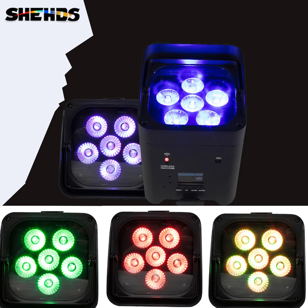 SHEHDS 1pcs LED 6x18W 6in1 RGBAW+UV Par Light Battery Movable Handle for DJ Disco KTV Party Bar Wedding Party Concert