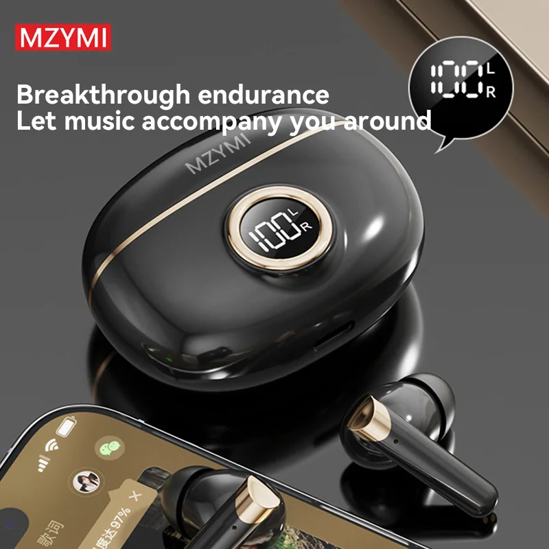 MZYMI M85 Earphone Bluetooth nirkabel TWS, Headset kendali sentuh, tampilan Digital LED, Headphone panggilan HD untuk Android iOS