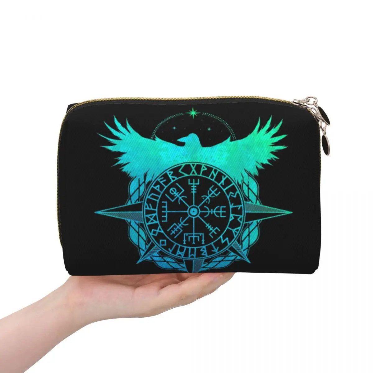 Mystic Symbols Devil And Vegvisir Gothic Pentagram And Viking Compass Women Cosmetic Bags Travel Makeup Organizer Pouch