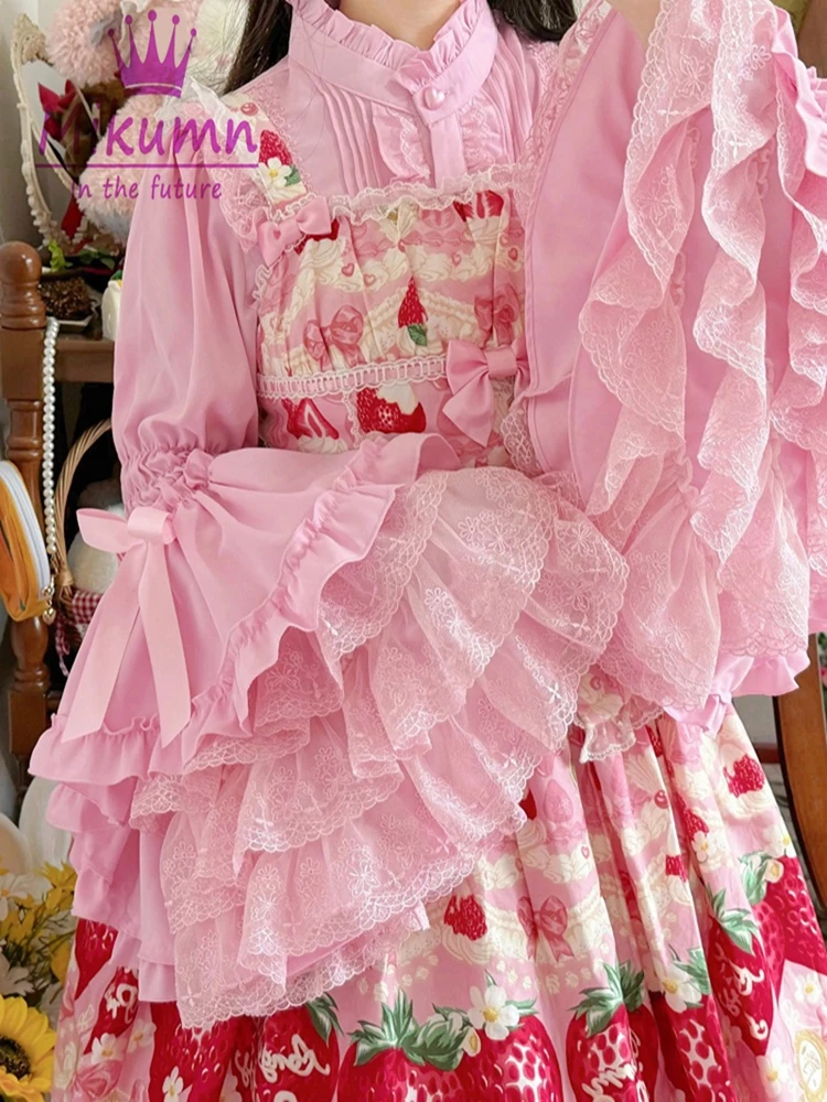 Mikumn Harajuku قمصان قوطية عتيقة يابانية Y2k Kawaii تأثيري لوليتا قمصان المرأة أنيقة الدانتيل مضيئة كم بلوزة بلايز