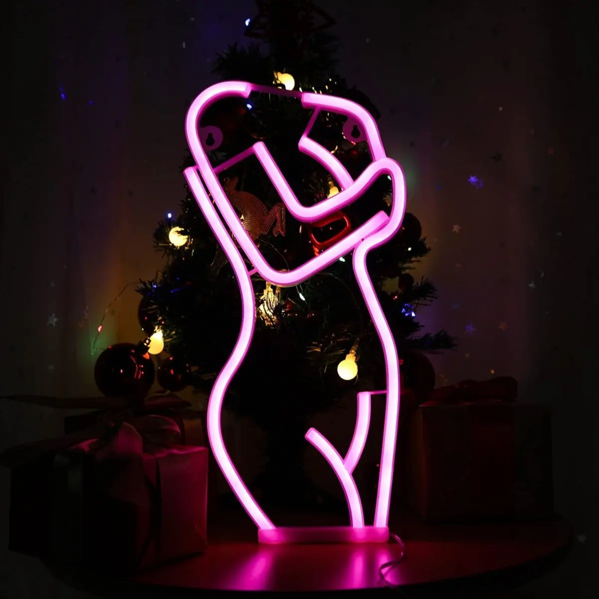 【CYBER Saturday】Lady Neon Signs, Led Night Light Wall Art Men Cave Decor Silhouette Lights USB/Batteries Powered for Bedroom Bar