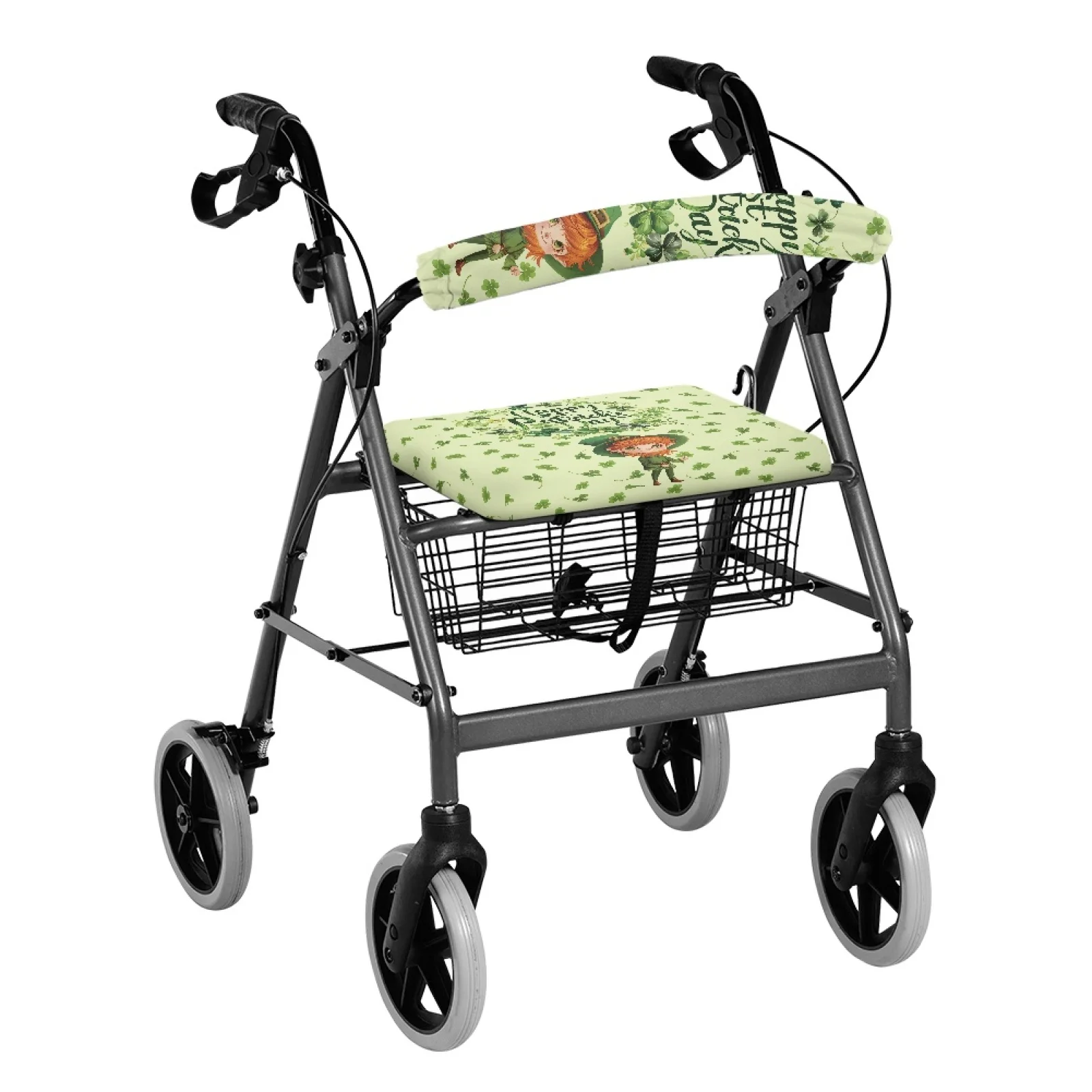 Coloranimal Leprechaun Clover Print 2 Pieces Rollator Seat Back Rest Covers for Ladies Rollator Walker Seat and Back New Design
