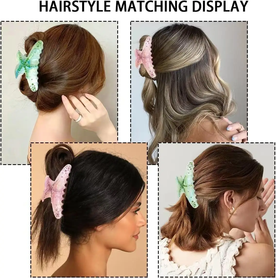 1pc Large Diamond Set Starfish Hair Clip，Summer Beach Starfish Hair Clip，Non Slip Acetate Power Hold Chin Hair Clip image 6