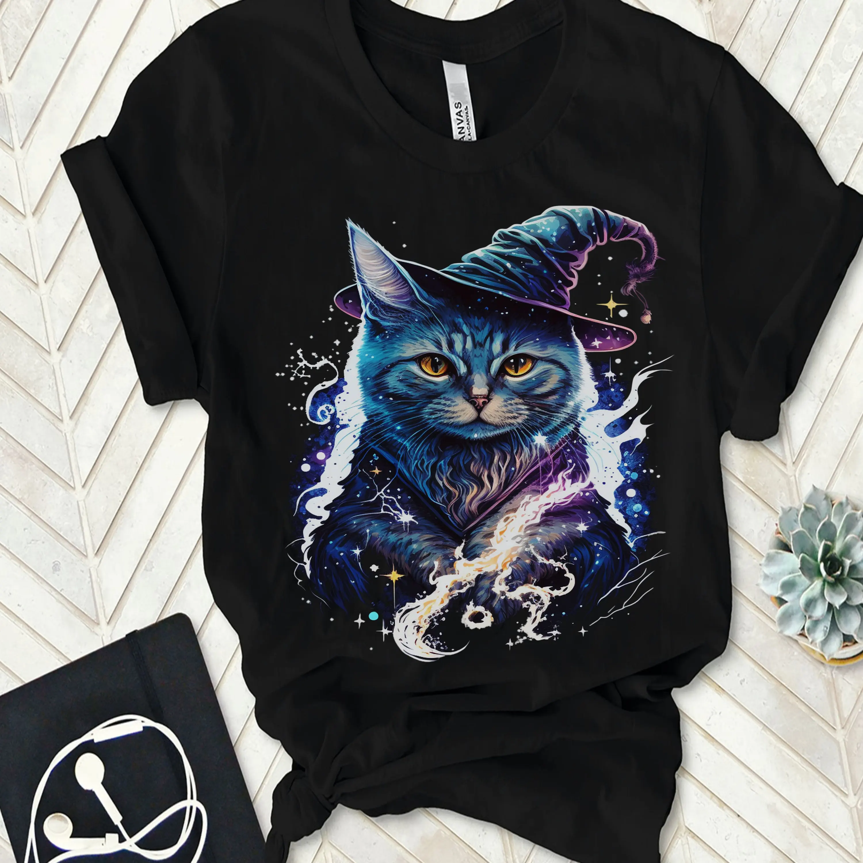 Magical Mystical cat lovers mom gift crazy lady witch witchy Halloween wizard feline fantasy art T shirt