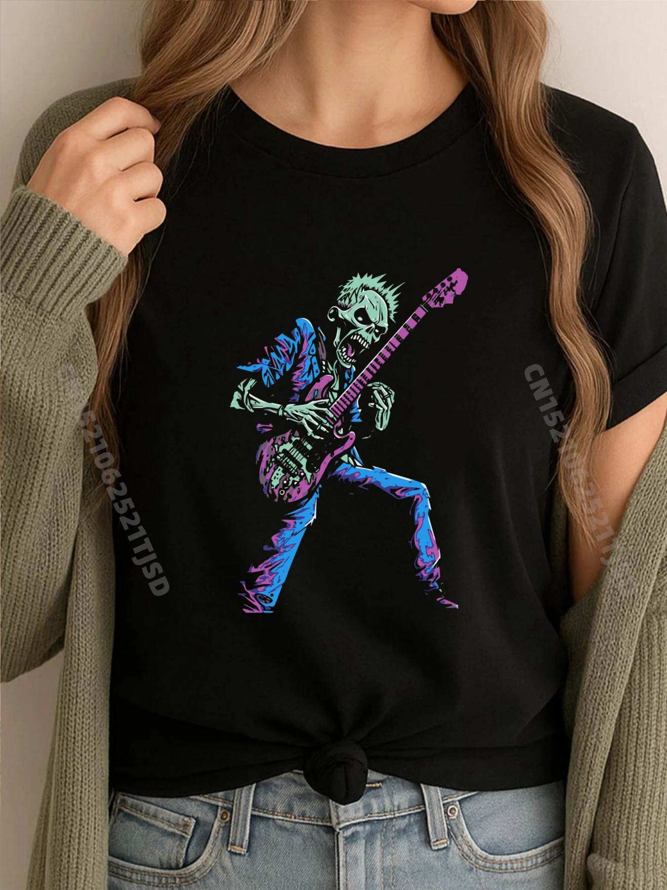 

Зомби-гитаристы Ради Хэллоуин Кремовая футболка Модные и модные футболки с надписью