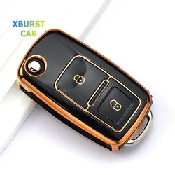 For VW Volkswagen Bora Tiguan Golf 4 Sagitar Polo MK6 Jetta Passat Skoda 2Botton Car Key Case Fob Cover Shell Holder Keychain
