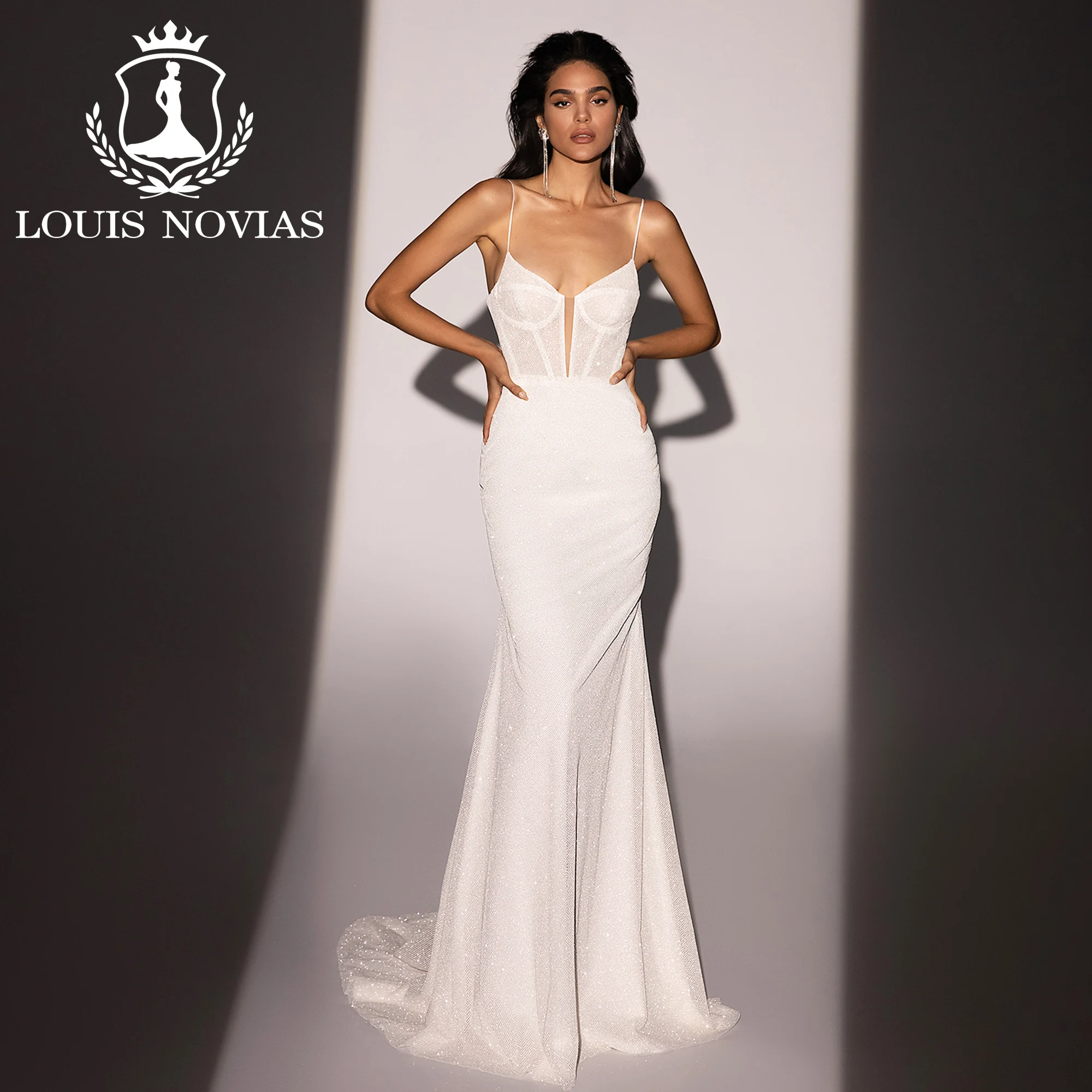 LOUIS NOVIAS Mermaid Wedding Dress Sexy Elegant Spaghetti Straps Shimmering Tulle Customized Size Wedding Gown Vestidos De Novia