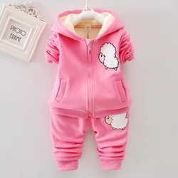 Little Girls Clothes Set Winter Thick Fleece Cute Hoodie Coat + Pants 2PCS Outfits Baby Girls Plush Warm Sweatshirt Suit