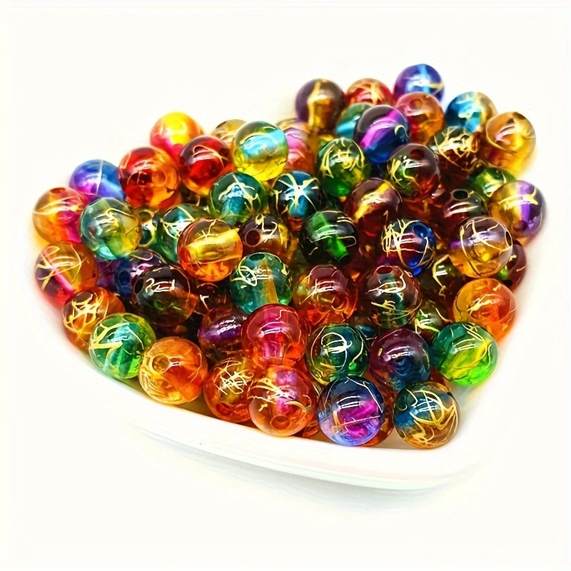 200pcs8mm Gold Brushed Pattern Dual Color Round Beads, DIY Bracelets, Rings, Necklaces, Phone Chains, Acrylic Beads, Spacer Bead