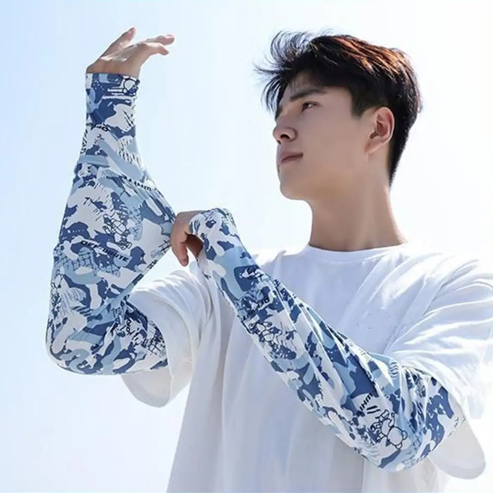 ป้องกันแสงแดด Cuffs แขนผ้าไหมน้ําแข็งแขนขี่จักรยานอุปกรณ์กีฬากลางแจ้ง Half Finger ถุงมือ Breathable ครอบคลุม