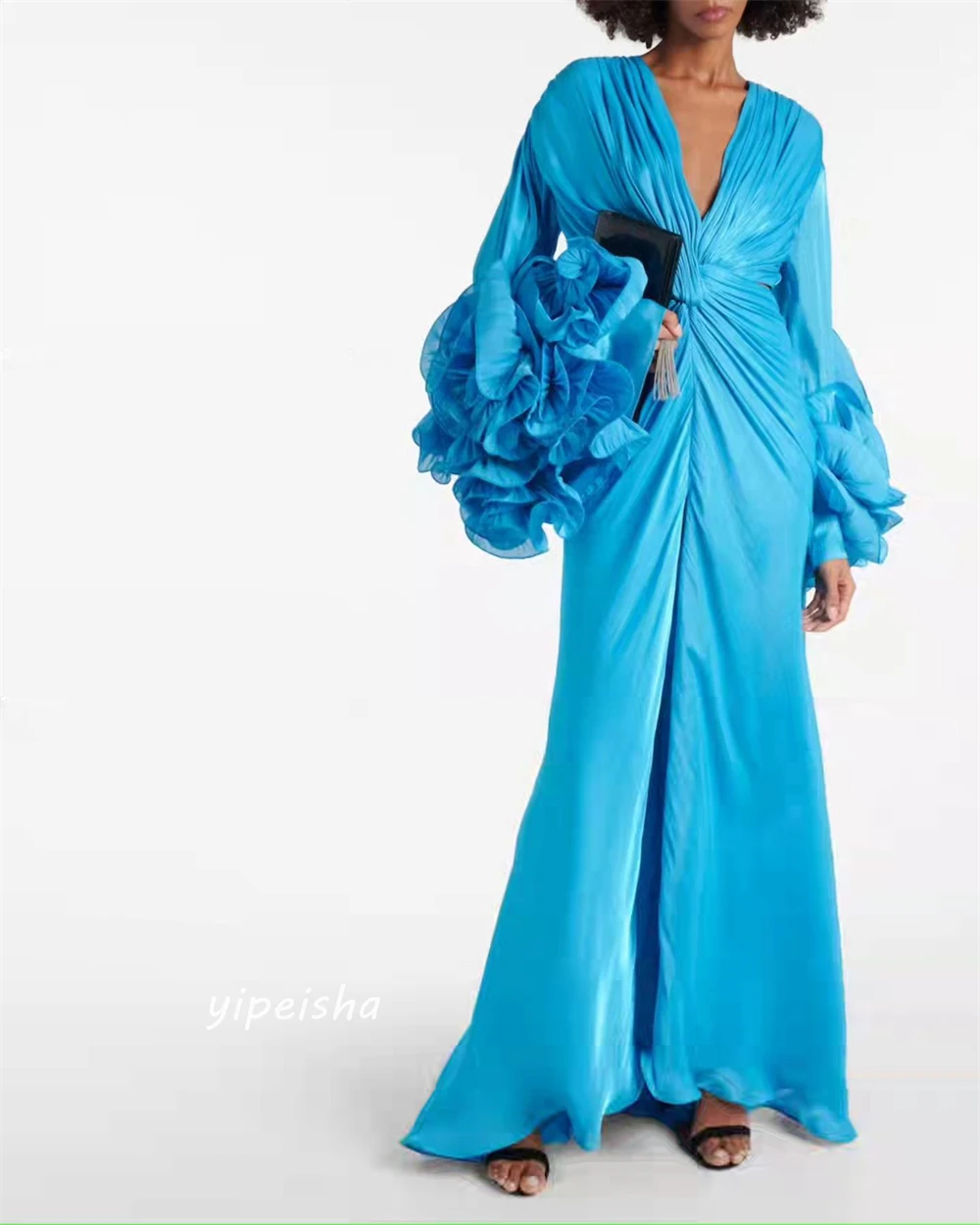 Customized Jiayigong s Pleat Celebrity A-line V-neck Bespoke Occasion  Floor Length