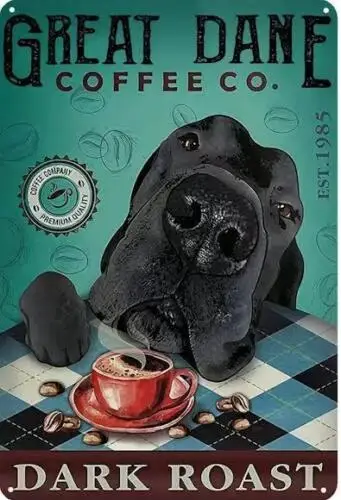 COFFEE METAL TIN SIGN GREAT DANE COFFEE CO. DARK ROAST KITCHEN DECOR WALL ART