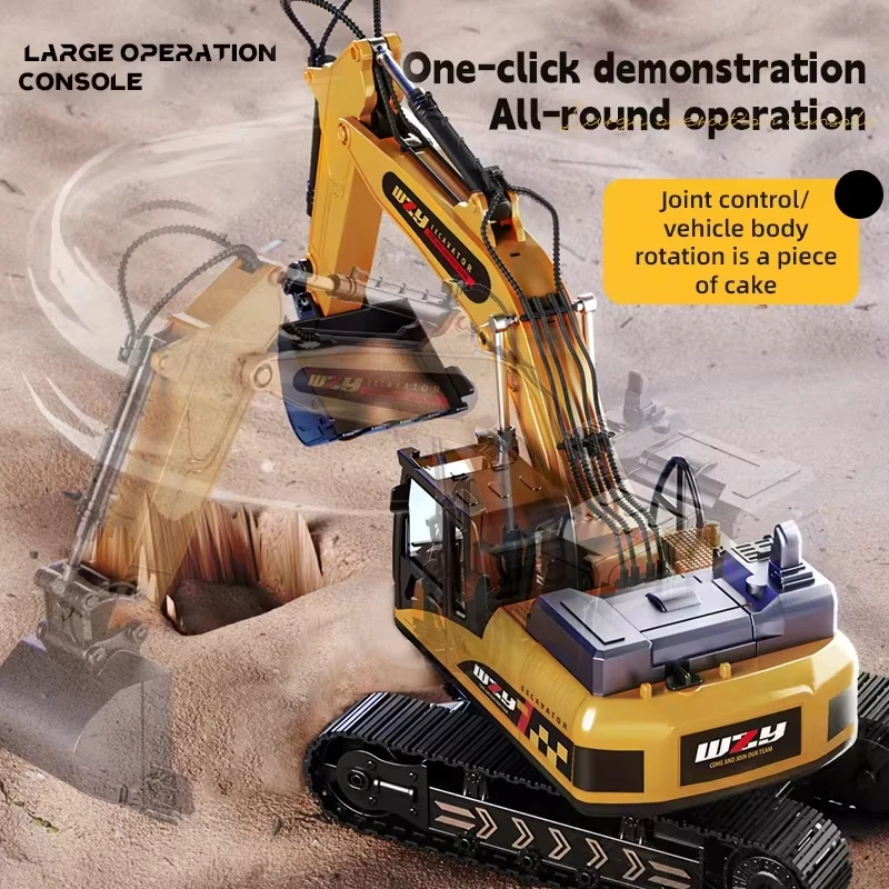 Large RC engineering vehicle set, alloy excavator and excavator with console, boy's birthday gift