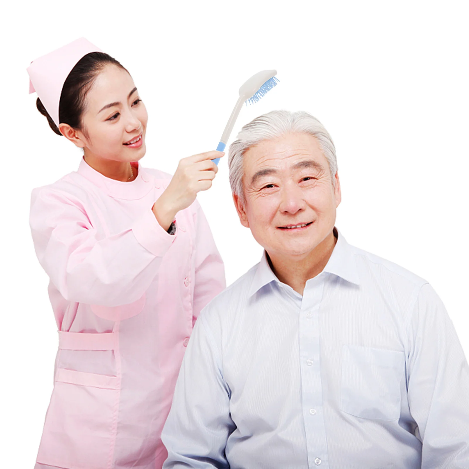 

35cm Long Reach Handled Comb Curved Plastic for Aged Disabled White Blue Easy Grip All Hair Types Gift Family Members