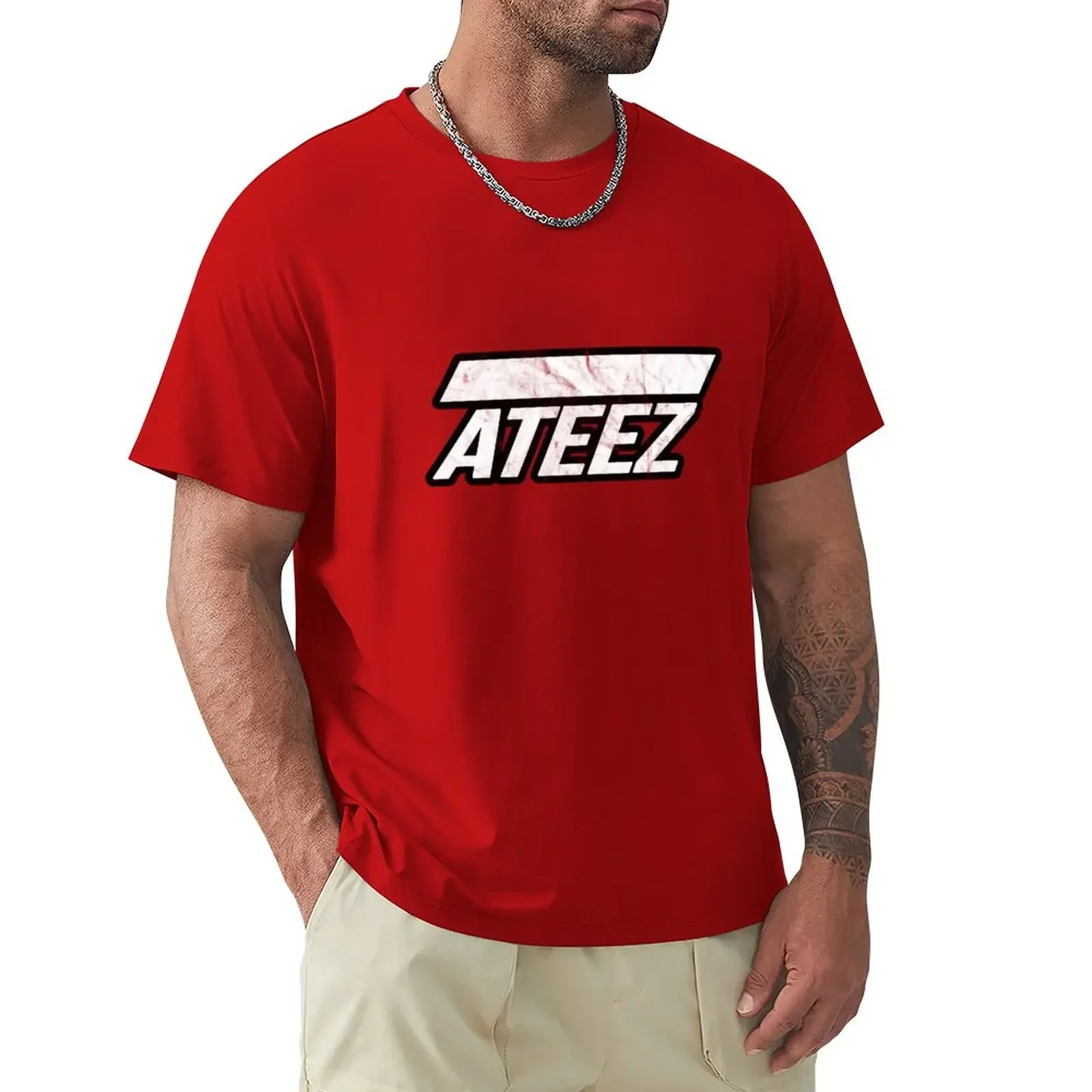 ATEEZ Logo Distressed Vintage Style T-Shirt customs design your own summer tops T-shirts for men cotton