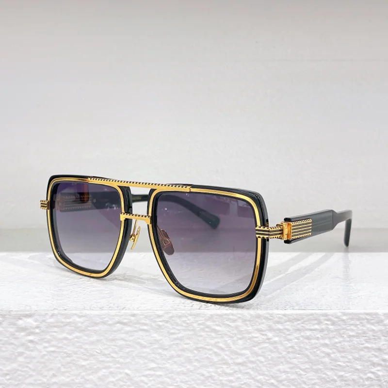 

Original High Street Black Gold Pilot Sunglasses Male Shades INS Fashion Double Bridge Sunnies Men Acetate Solar Glasses