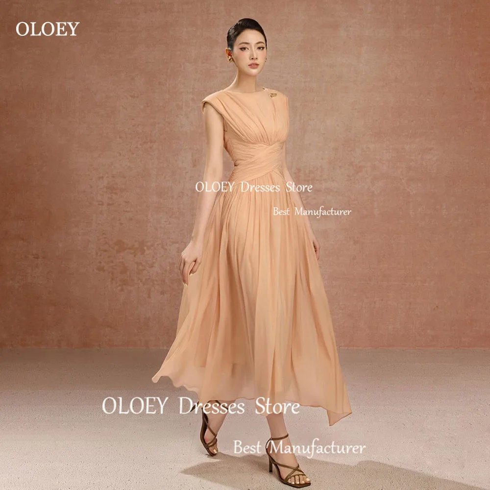 

OLOEY Pastrol A-Line Tulle Pleat Cap Sleeve Evening Gown Dresses Korean Photoshoot Lace Up Tea-Length Sleeveless Prom Gowns