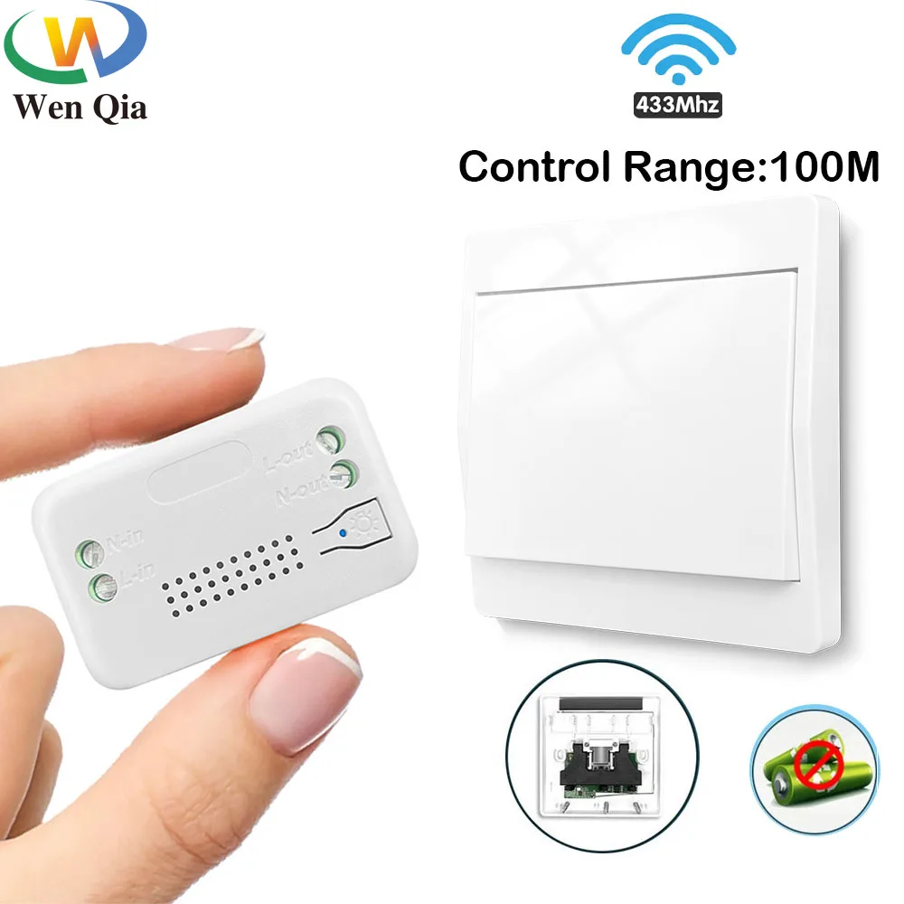 

RF 433Mhz Wireless Light Switch Self Powered AC110V 220V 10A Mini Receiver Waterproof Wall panel Switch No Need Battery for Lamp