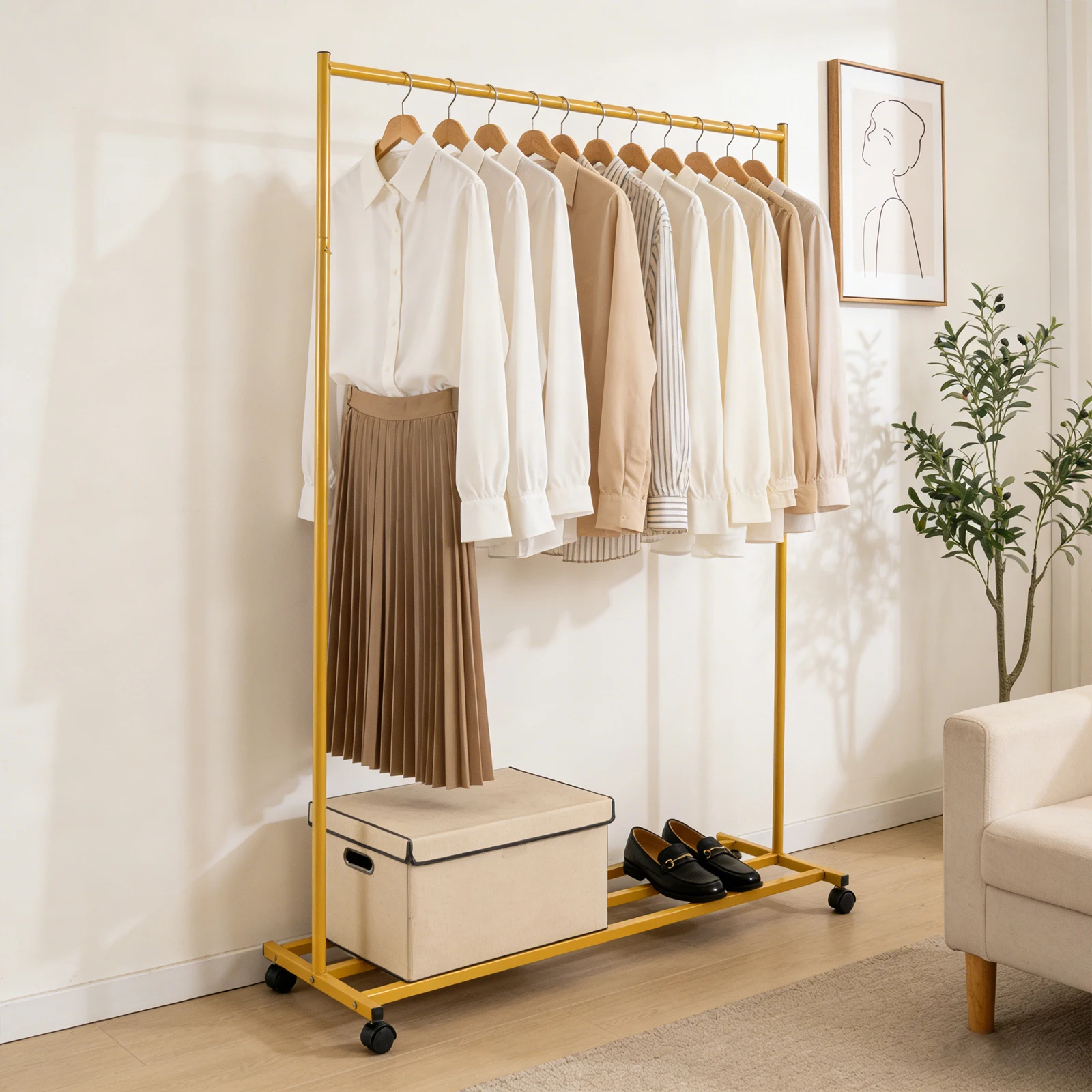 Industrial Vintage Style clothing Garment Rack, Detachable Clothing Garment Rack with Universal Wheels for Clothes Storage, Clothes Displaying, Home Decoration