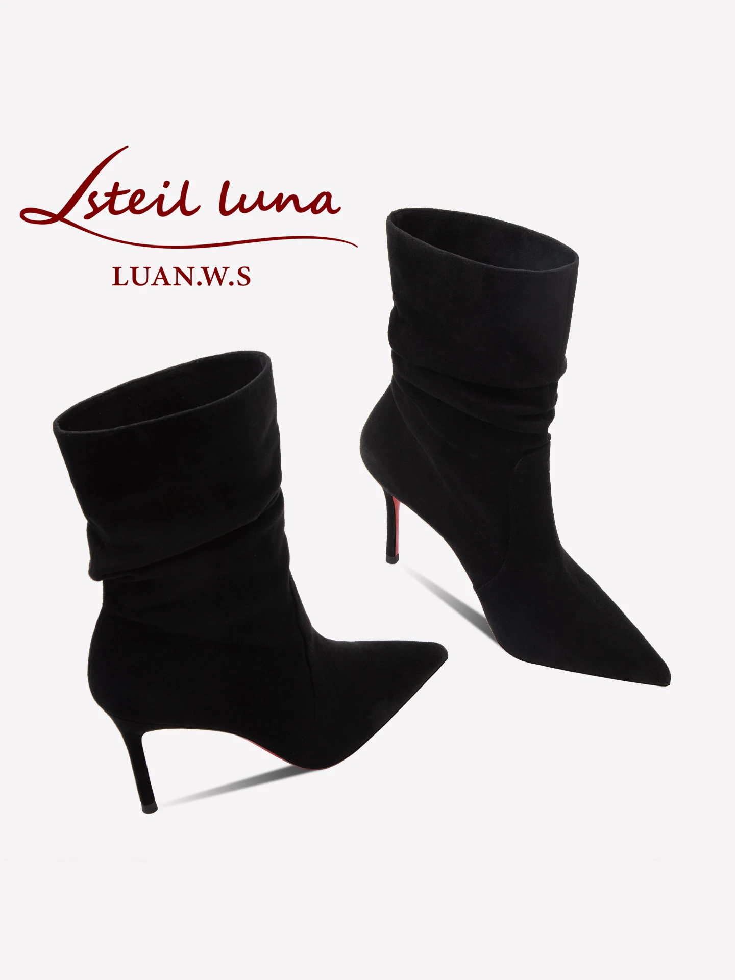 Winter Women's Ankle Boots 2026 Red Shiny Bottoms Pointed Autumn Fashion Stretch Boots Fold Women High Heels Shoes Ankle Boots view 3