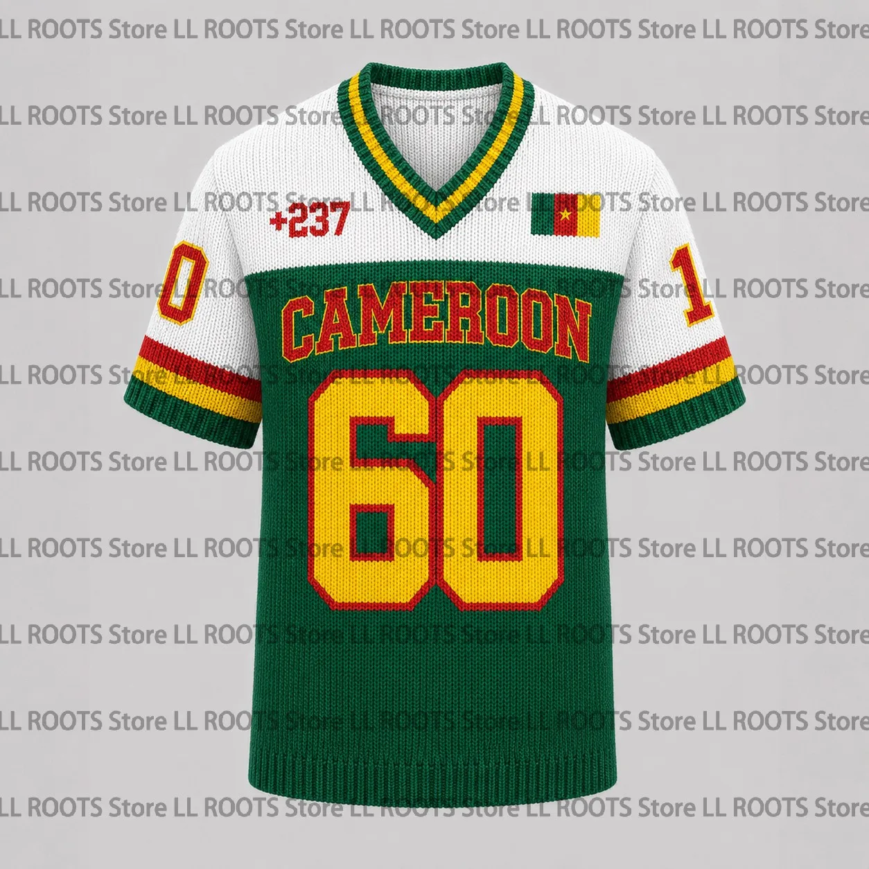 Autumn Casual Retro Street Style Men's Cameroon Flag Knitted V-neck T-shirt Short Sleeve Sweater Top for Holidays and Parties
