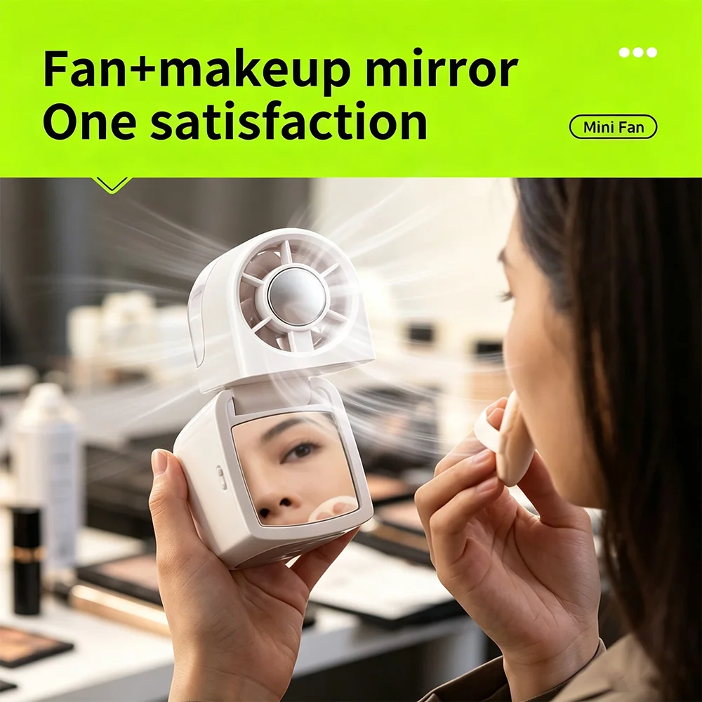 Mini handheld fan, portable small fan with makeup mirror, adjustable wind speed of 200 levels, 2200mAh rechargeable, pocket fan
