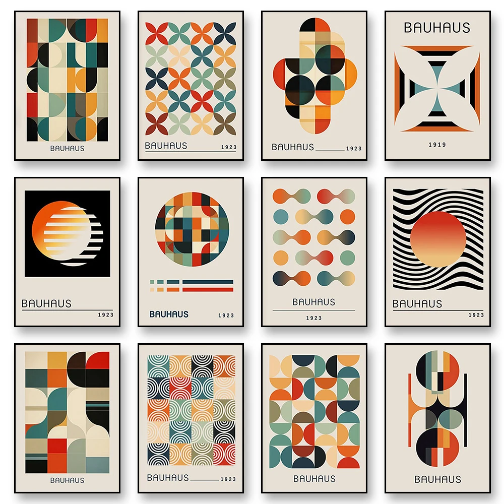 Bauhaus minimalistische Leinwand Wand Kunstdruck Poster Vintage abstrakte dekorative Malerei moderne Home Wohnzimmer Dekor Geschenk Unfra
