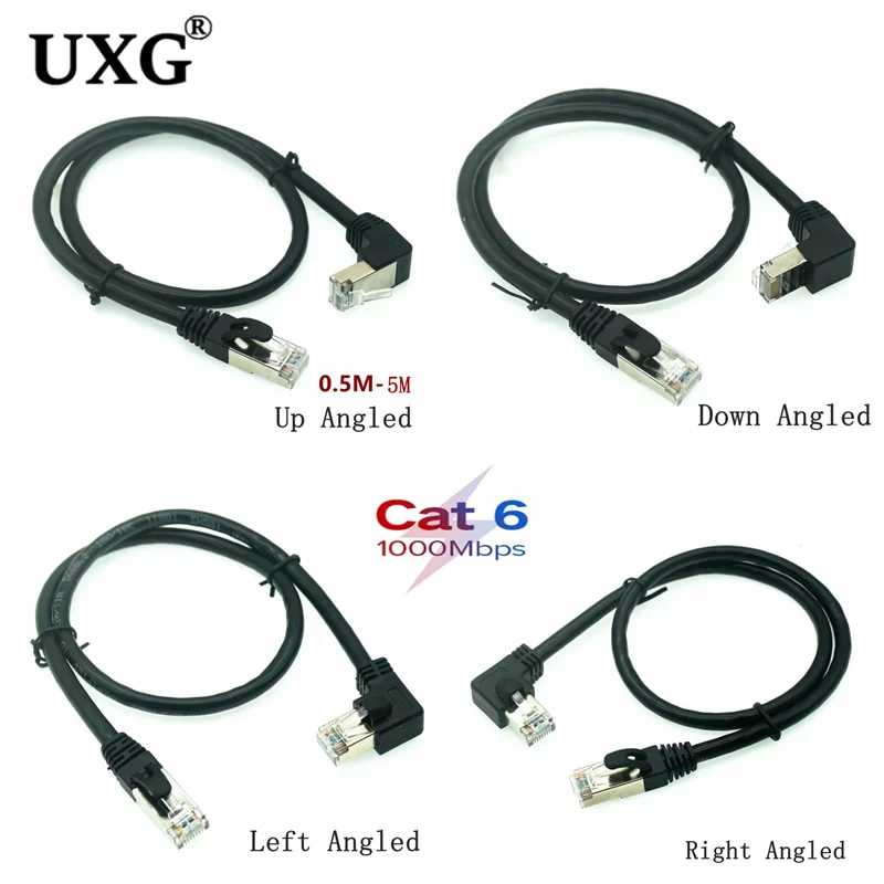 Up Down Left Right Angled 50cm 8P8C STP Cat6 Lan Ethernet Network Patch Cord 90 Degree to Straight Cat6 Extension Cable 1m 3m 5m