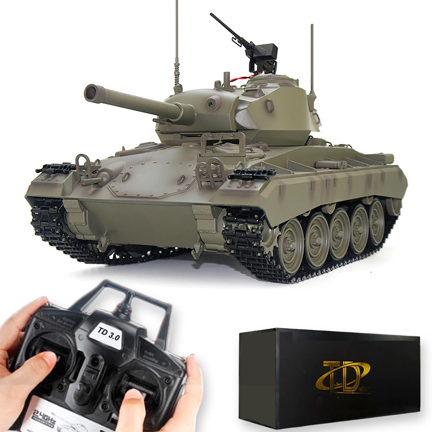 Remote Control Light Tank M24 Chaffee Tank 1/16 War RC Military Vehicle Simulation Smoke Barrel Telescoping NO-Shooting Sound Ef