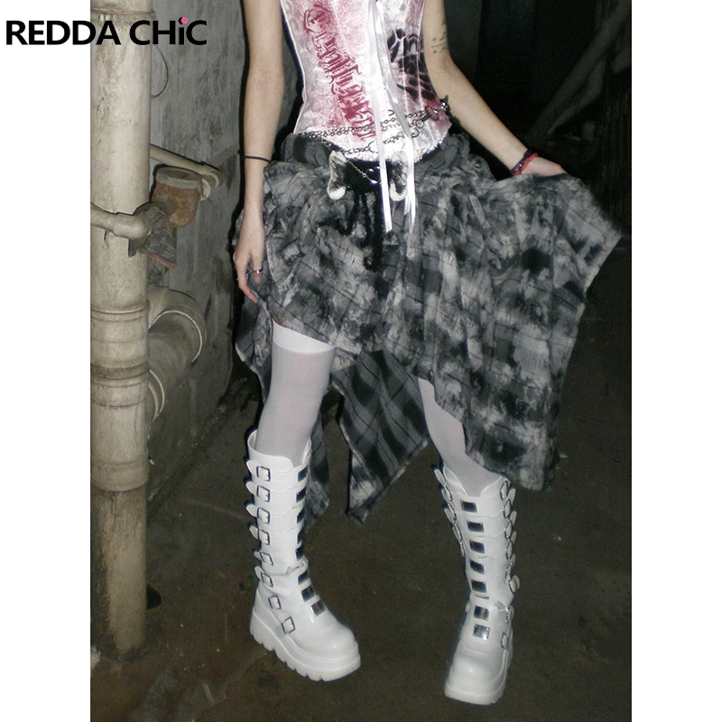 

ReddaChic Acubi модная клетчатая юбка-тортик с эластичной резинкой на талии Tie Dye нерегулярная лоскутная многоуровневая длинная юбка с рюшами женская уличная одежда