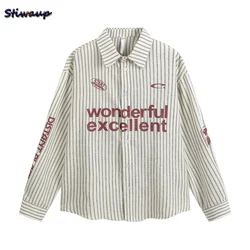 Pretty and Elegant Women's Long Sleeve Blouses Deals Striped Big Letter Stylish Women's Shirts Womens Tops and Blouses for Lady