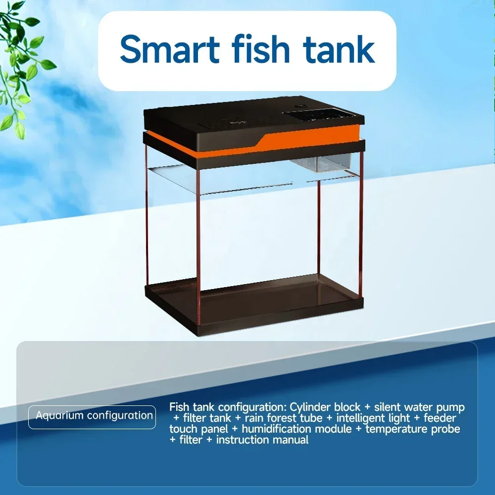 Automatic Feeding Smart Small Fish Tank Ultra white clear Glass smart Aquarium with Filter and LED Light