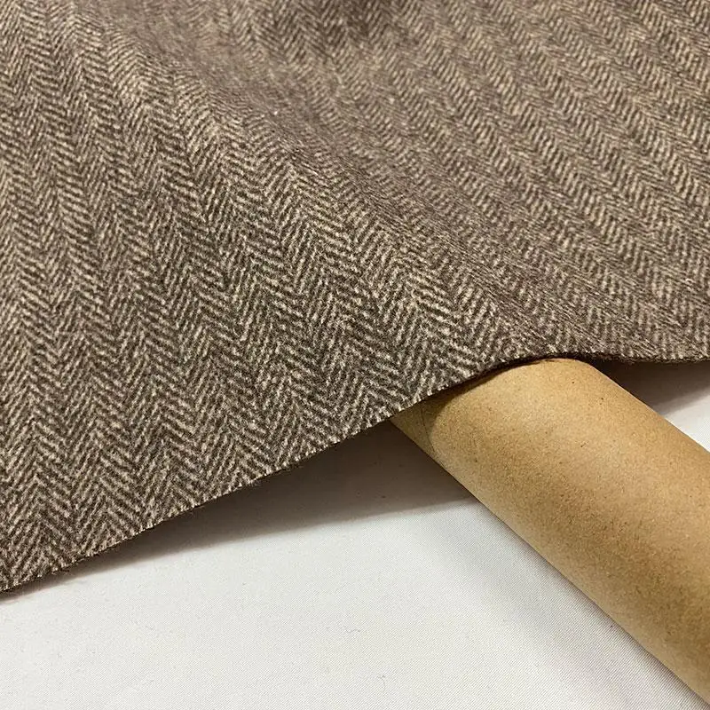 

Double-Sided Brown Woolen Tweed Fabric for Autumn Winter Coats Pants Clothing Striped Fabric European Style Wool And Cashmere
