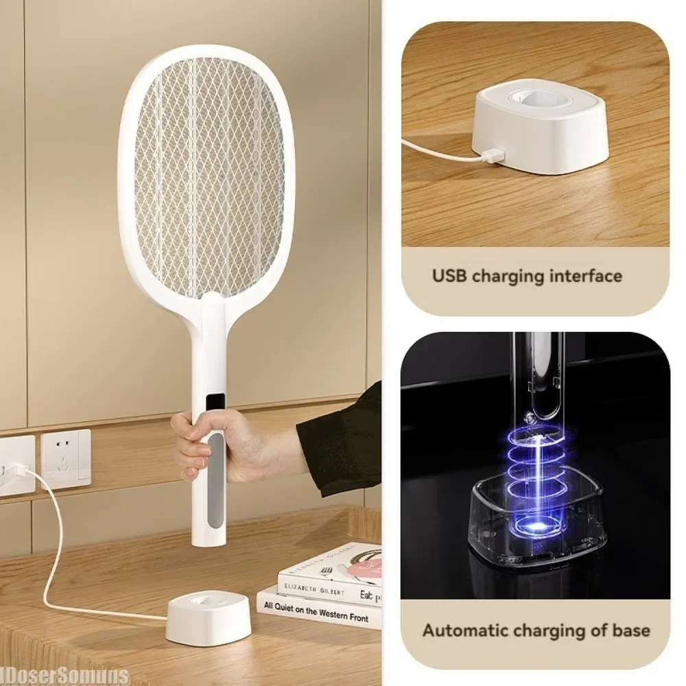 منشة الذبابة الكهربائية القابلة لإعادة الشحن 4000 فولت - صاعق الحشرات المحمول USB-C مع تصميم قابل للفصل ووضع التنصت التلقائي للداخلية/الخارجية!
