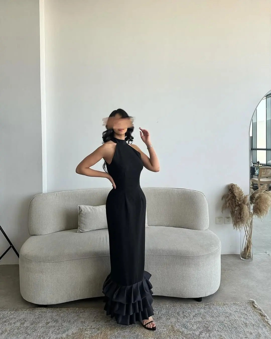 Vestido de noite personalizado, camisa requintada, gola redonda, sem mangas, vestidos de celebridades, linha a, comprimento do tornozelo, vestidos de festa franzidos em camadas