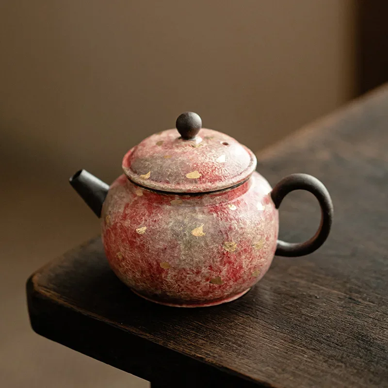 155ML Retro Rock and Mine Painted Pottery Small Pot Retro Handmade Gold Ceramic TeaPot Chinese KungFu TeaSet Gift Craft Ornament