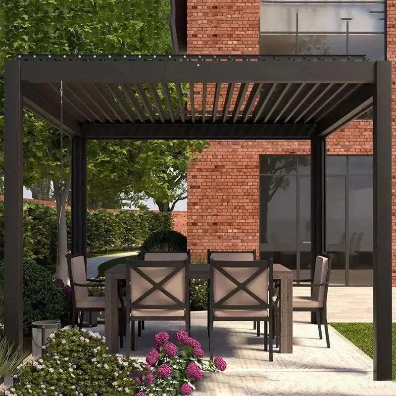 Modern Outdoor Rainproof Cover Roof System Structure Adjustable Motorized Bioclimatic Louvered Aluminum Gazebo Pergola