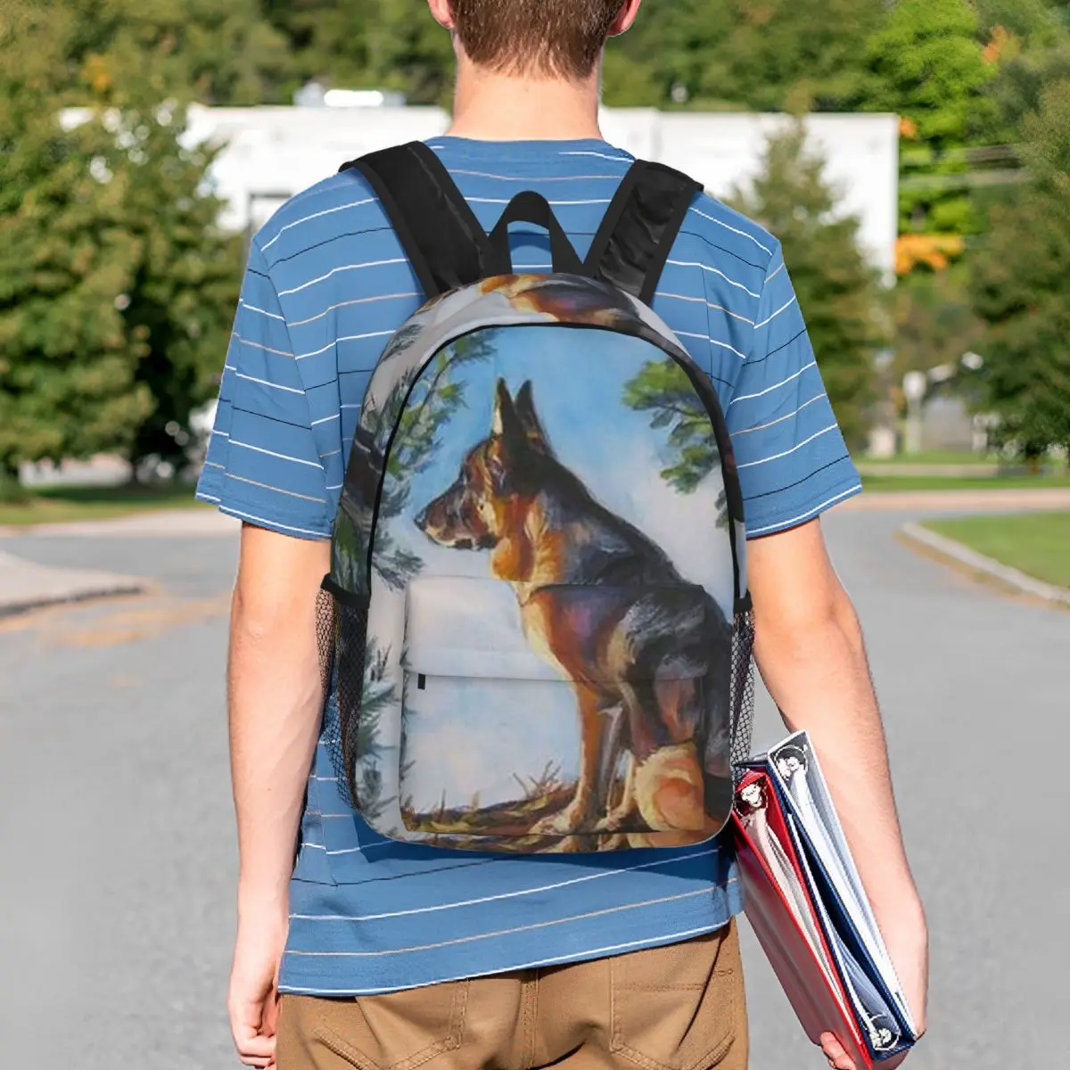 German Shepherd Oil Painting Backpack Student BookBag Kids School Bag Laptop Shoulder Bags for Men Women