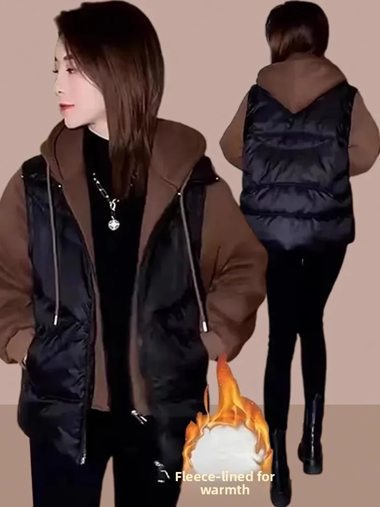 

Women's Thiened Cotton Jaet Hooded Patchwork Warm Outerwear Spring Autumn Winter Faion Sle Commute Korean Sle Loose...