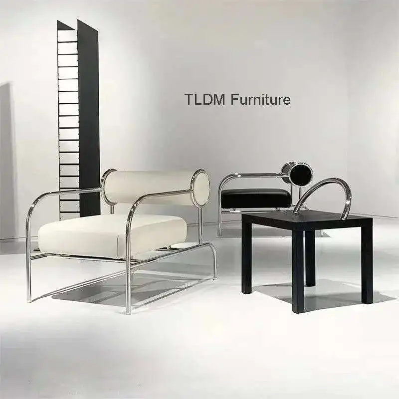 

Nordic Fabric Living Room Chairs Stainless Steel Single Sofa Recliner European Living Room Furniture Home Leisure Back Armchair