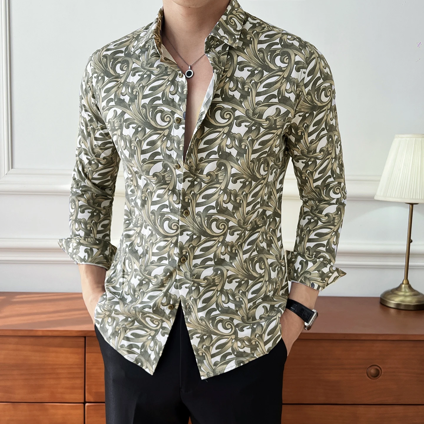 slim fit dress slacks Con.struct Men's Blue Floral Performance Dress Shirt, Navy / S14-14.5 32/33 / Slim