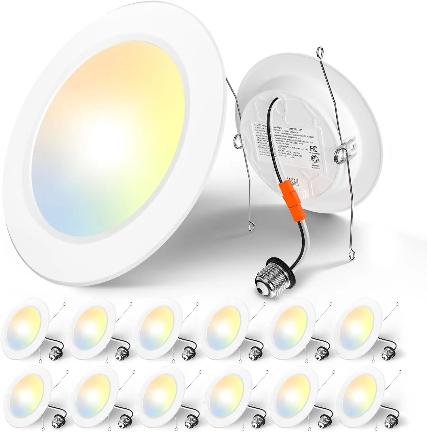 

5/6 Inch Recessed LED Can Lights, 12 Pack, 5CCT Adjustable 2700K-6000K, 12W Eqv 110W, 1050LM, ETL/FCC Certified, White