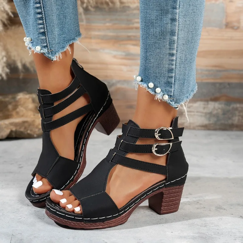 

Women Chunky High-Heeled Sandals Summer Roman Style High Heel Sandals Fashion Gladiator Sandals for Women Casual Sandalias Mujer