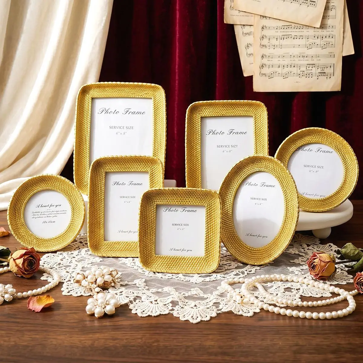 4/6/8 Inch Round Square Gold Tree-shaped Photo Frames. Minimalist Distressed Display Photo Frames.TV Cabinet Bedside Table Decor