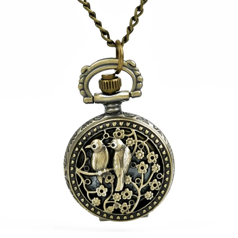 

6004 Classical Bronze Lover Two Birds Pendant Antique Jewelry Openable Mechanical Pocket Watch Gift