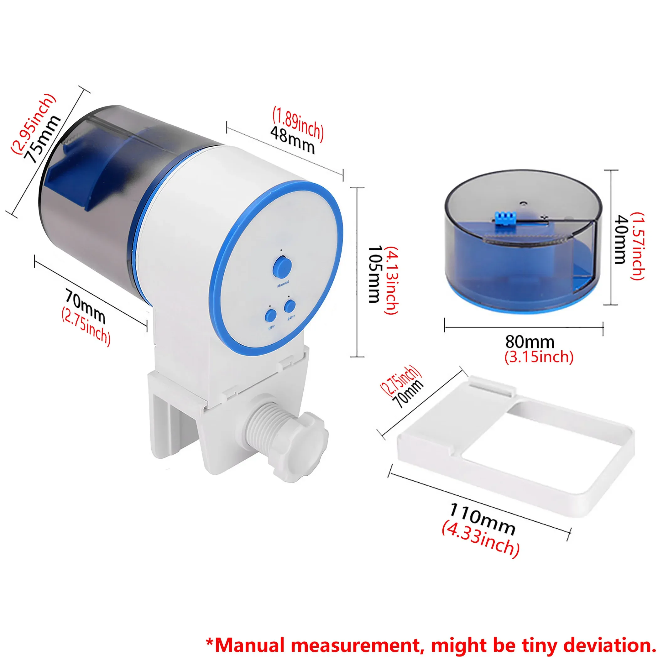 Aquarium Fish Tank Auto Fish Food Dispenser (2AA Battery Not Include), Automatic Feeder with 110ml & 240ml Capacity Food Bucket